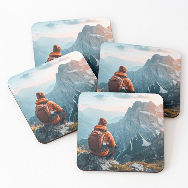 Item preview, Person Sitting on Top of a Mountain With Backpack - Mountain Adventures designed and sold by frequent-art.