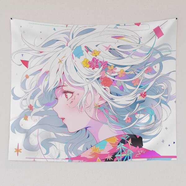 Item preview, Whimsical Retro Pastel Floral Anime Girl designed and sold by bubblegoth.