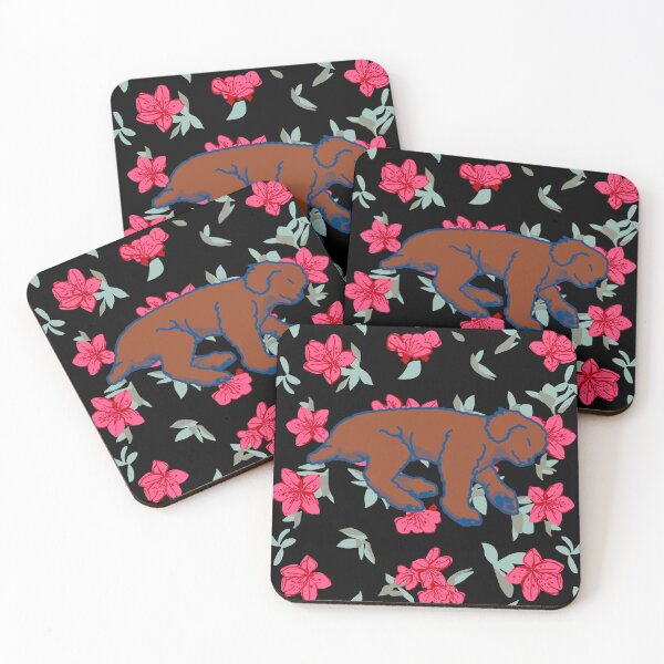 Item preview, Red brown sleeping dog on Red azalea  designed and sold by Eastspacebubble.
