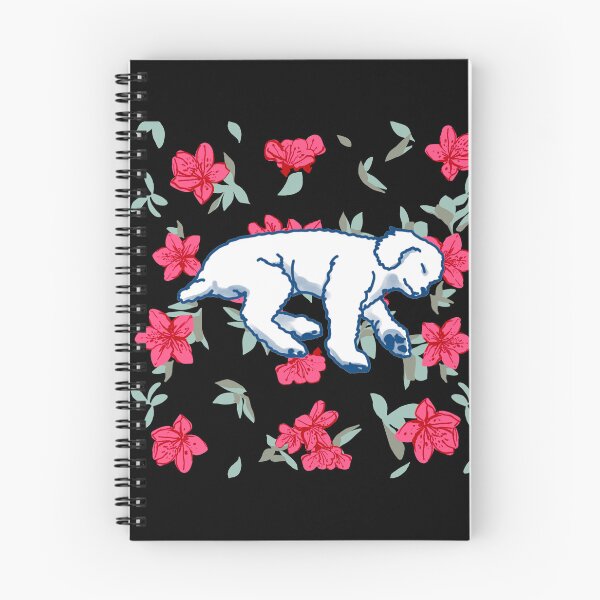 Item preview, white sleeping dog on Red azalea  designed and sold by Eastspacebubble.