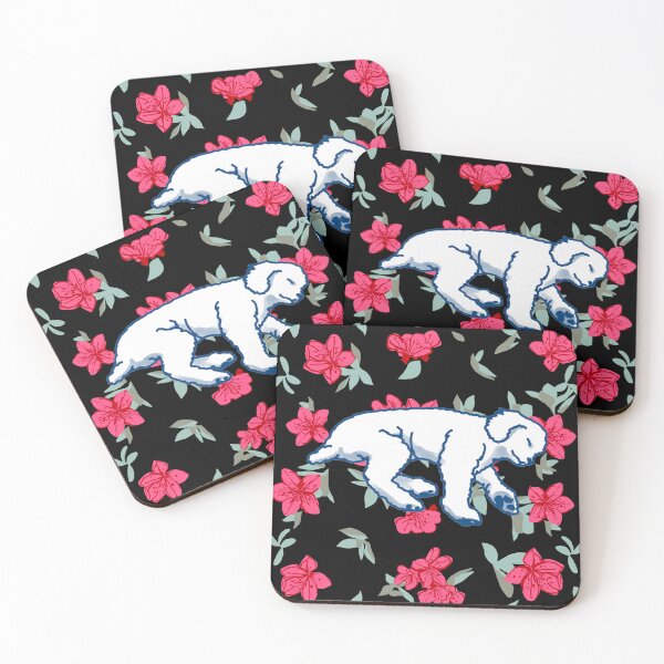 Item preview, white sleeping dog on Red azalea  designed and sold by Eastspacebubble.