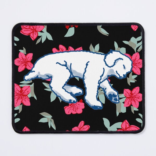 Item preview, white sleeping dog on Red azalea  designed and sold by Eastspacebubble.