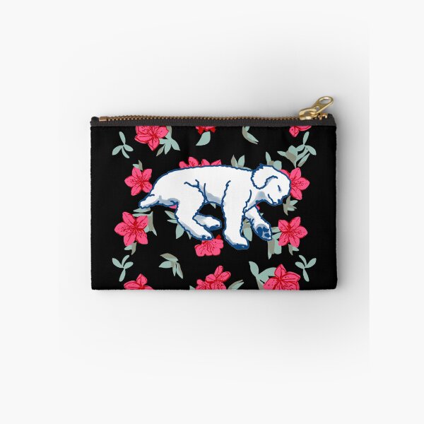 Item preview, white sleeping dog on Red azalea  designed and sold by Eastspacebubble.