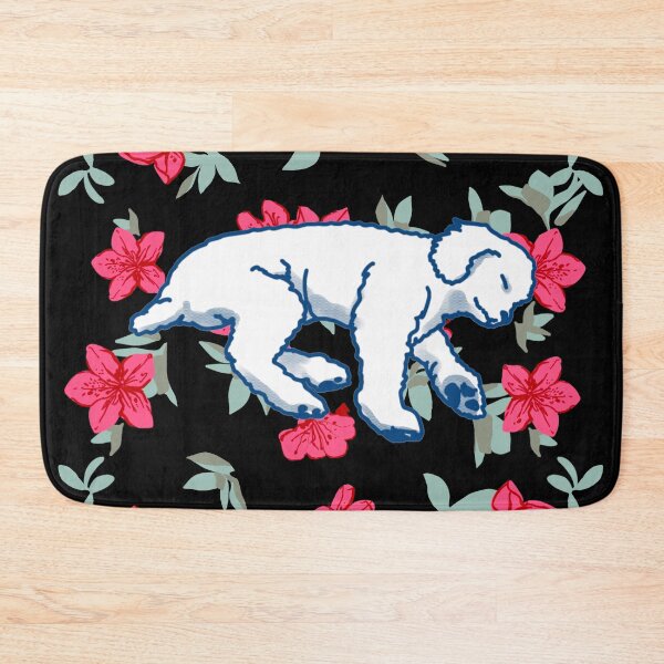 Item preview, white sleeping dog on Red azalea  designed and sold by Eastspacebubble.