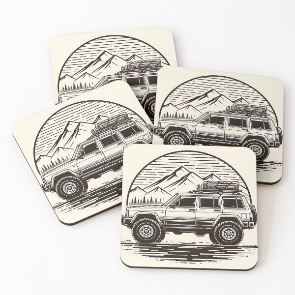 Item preview, Cherokee XJ 4x4 USA offroad Vintage old school vehicle  -  black line art  designed and sold by Off-Road-Zone.