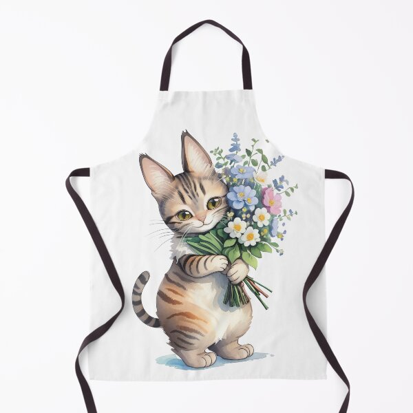 Item preview, A kitten with a bouquet of flowers. Watercolor print designed and sold by Harmonysens.