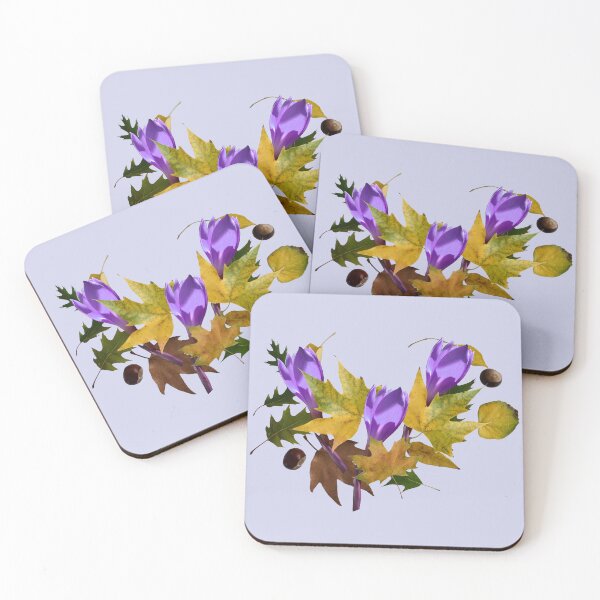 Item preview, Autumn bouquet with purple crocus and colorful leaves designed and sold by mariya-ivanova.