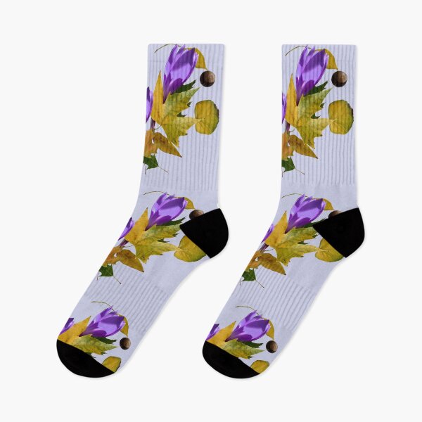 Item preview, Autumn bouquet with purple crocus and colorful leaves designed and sold by mariya-ivanova.