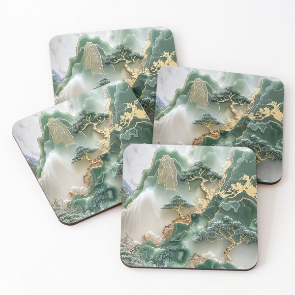 Item preview, Gold-Inlaid-Jade-Carving-Landscape - 18 designed and sold by Made-by-Gus.