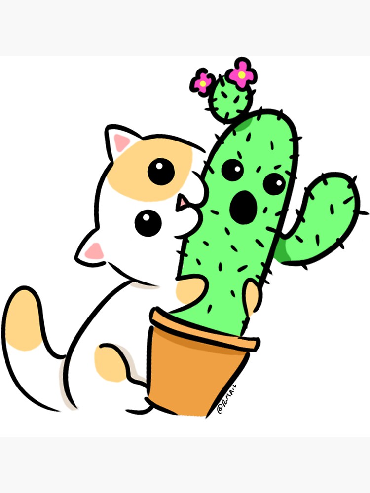 "Cute cartoon cat eating a cactus " Sticker by RmArt Redbubble