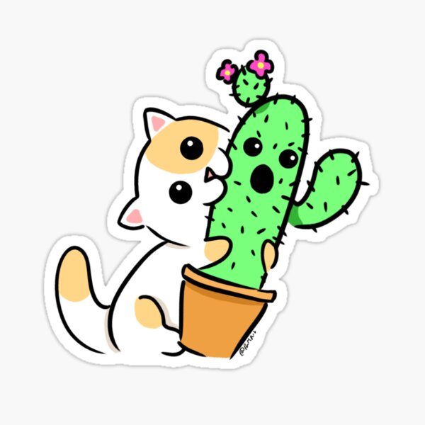 Aperçu de l'œuvre Chat mignon dessin animé mangeant un cactus créée et vendue par RmArt.