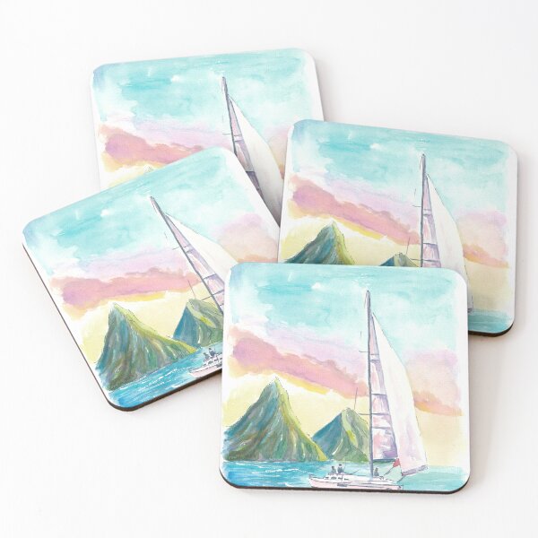 Item preview, Vista de Gros Piton y Petit Piton desde el mar al atardecer designed and sold by artshop77.
