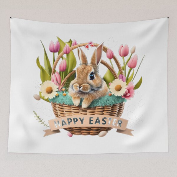 Item preview, easter bunny in easter basket and flowers designed and sold by Expressions-Sel.