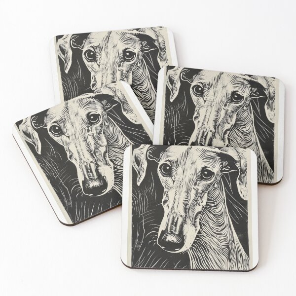 Item preview, Greyhound dog portrait linocut print designed and sold by vetustestudi.