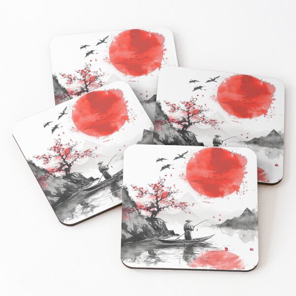 Item preview, Water colour Japanese fishing boat in red, white and black designed and sold by molly-josh-art.