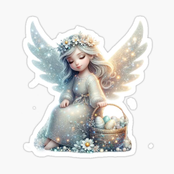 Item preview, cute shining angel girl with easter basket designed and sold by Expressions-Sel.