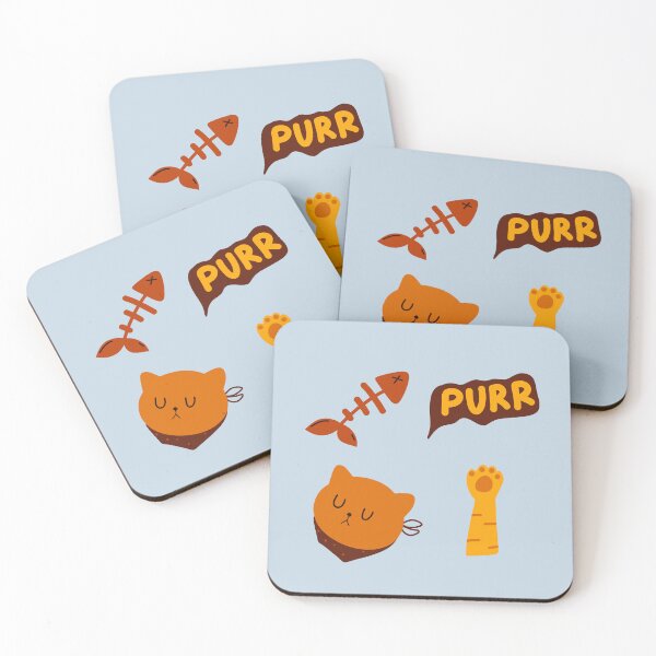 Item preview, Feline Fun: Sleepy Cat, Fishbone, and ‘PURR’ Text Illustration | Pastel Blue Background  designed and sold by RM-Journey.