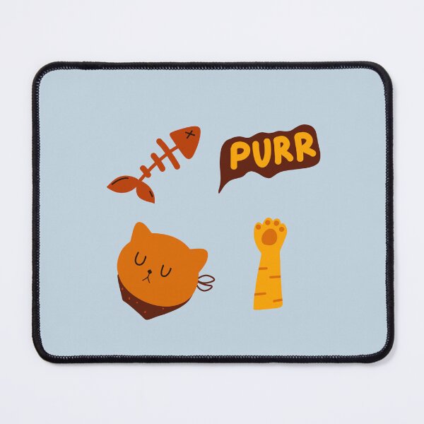Item preview, Feline Fun: Sleepy Cat, Fishbone, and ‘PURR’ Text Illustration | Pastel Blue Background designed and sold by RM-Journey.