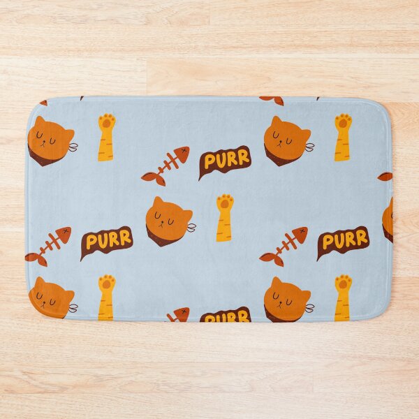 Item preview, Feline Fun: Sleepy Cat, Fishbone, and ‘PURR’ Text Illustration | Pastel Blue Background  designed and sold by RM-Journey.