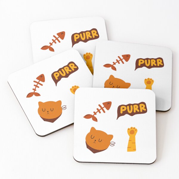 Item preview, Feline Fun: Sleepy Cat, Fishbone, and ‘PURR’ Text Illustration | White Background  designed and sold by RM-Journey.