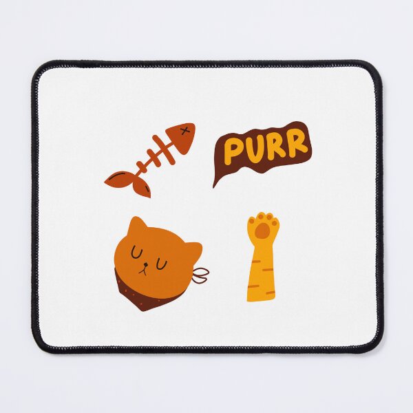 Item preview, Feline Fun: Sleepy Cat, Fishbone, and ‘PURR’ Text Illustration | White Background  designed and sold by RM-Journey.