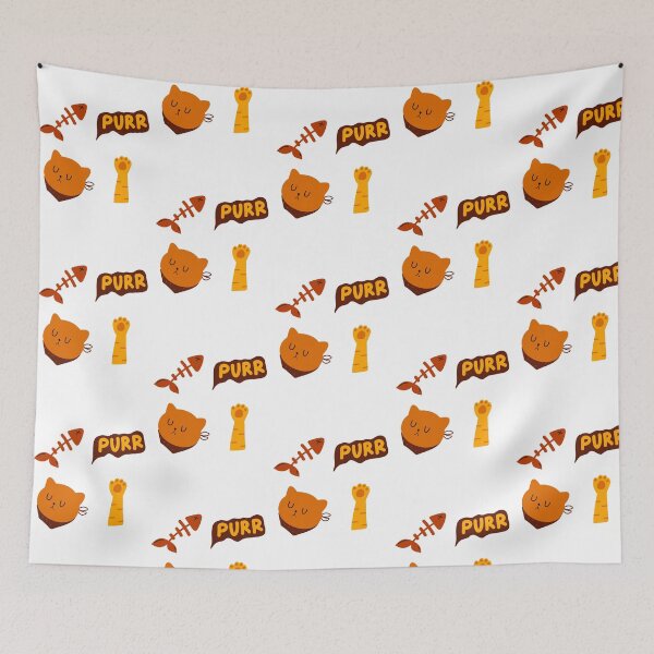 Item preview, Feline Fun: Sleepy Cat, Fishbone, and ‘PURR’ Text Illustration | White Background  designed and sold by RM-Journey.