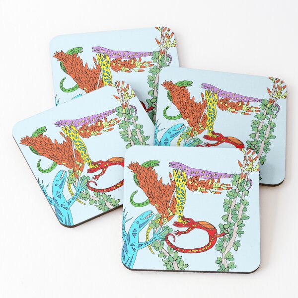 Item preview, Five Colorful Lizards Celebrating on Ocotillo designed and sold by JoyousArt4u.