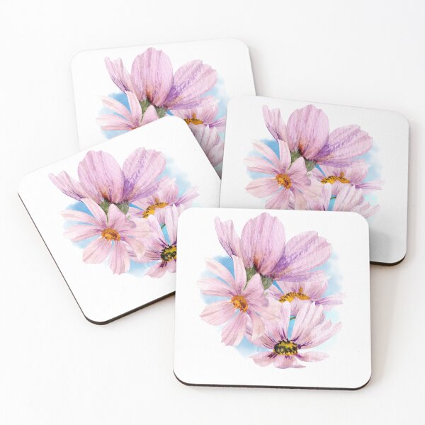 Item preview, Watercolor Purple Aster flowers in Blue Background designed and sold by luckyhue.