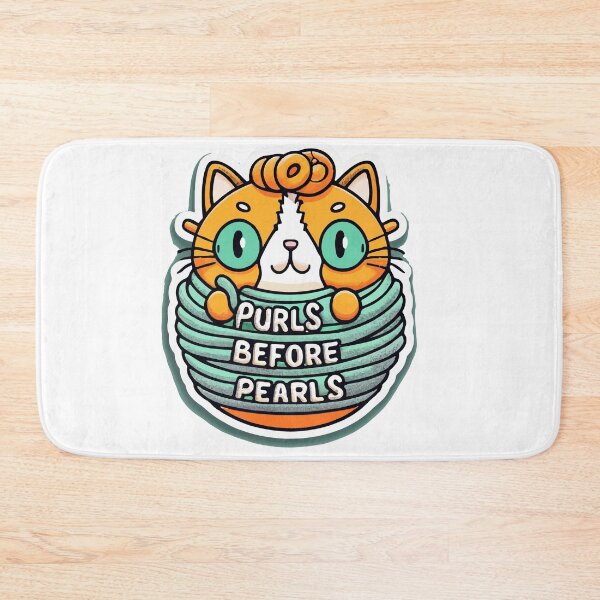 Item preview, Purls Before Pearls Charming Cat with Yarn Sticker designed and sold by NiftyWrx.
