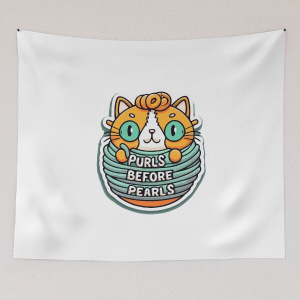 Item preview, Purls Before Pearls Charming Cat with Yarn Sticker designed and sold by NiftyWrx.