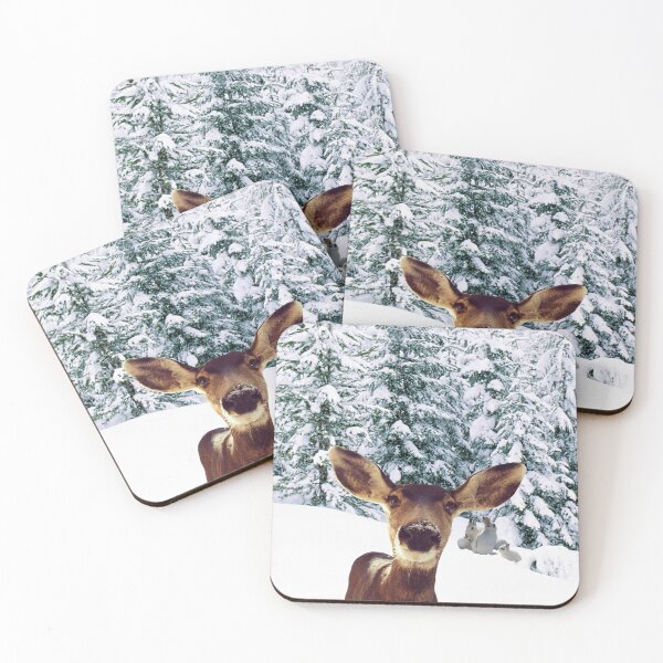 Item preview, Winter Scenery with Curious Deer and Bunnies designed and sold by WhiteSoftPetals.