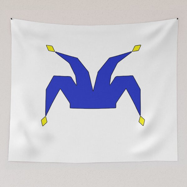 Item preview, Blue Poligonal Jester hat with golden bells and black outline designed and sold by shennix.