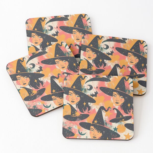 Item preview, Vintage Retro Witch With Pointed Black Hat Print Pattern designed and sold by HollywoodInked.