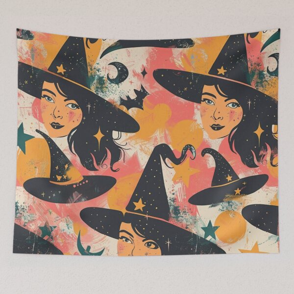 Item preview, Vintage Retro Witch With Pointed Black Hat Print Pattern designed and sold by HollywoodInked.