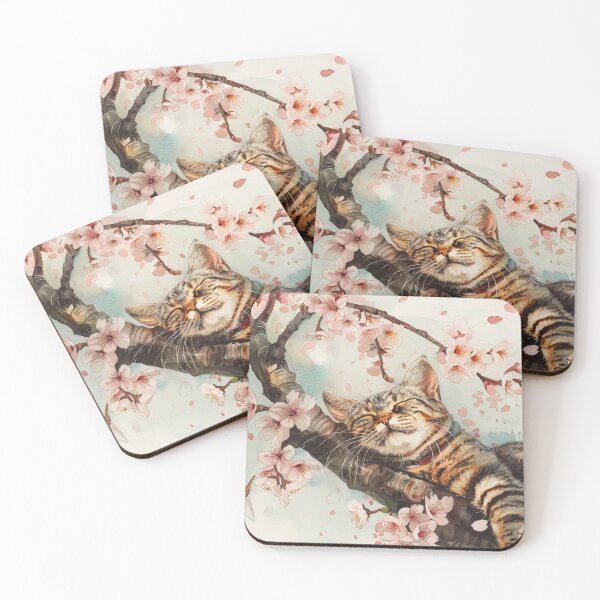 Item preview, Tabby cat sleeps on a cherry blossom branch designed and sold by ArtbySvetik.