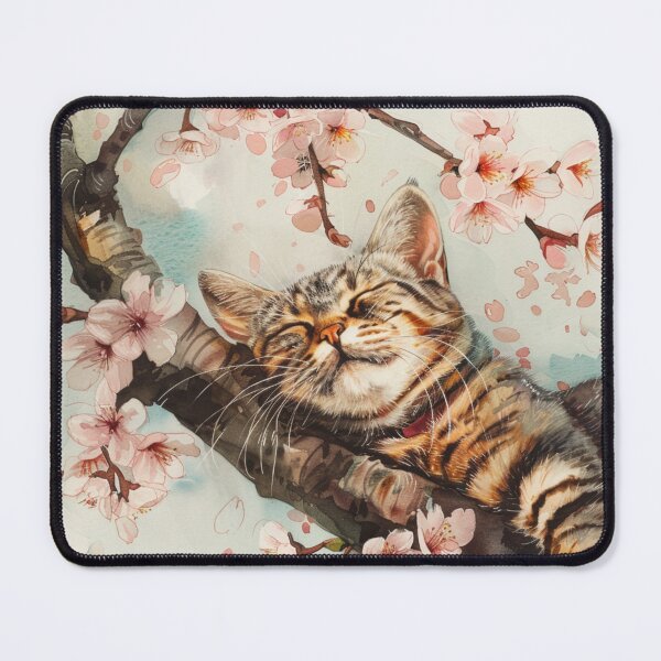 Item preview, Tabby cat sleeps on a cherry blossom branch designed and sold by ArtbySvetik.