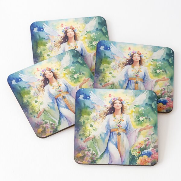 Item preview, watercolor of an angel in the garden designed and sold by soulfulpalette.