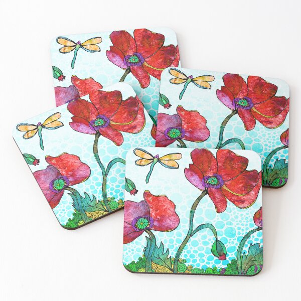 Item preview, Red In The Garden Hand Drawn Poppies Flower Art designed and sold by Sharon Cummings Art.