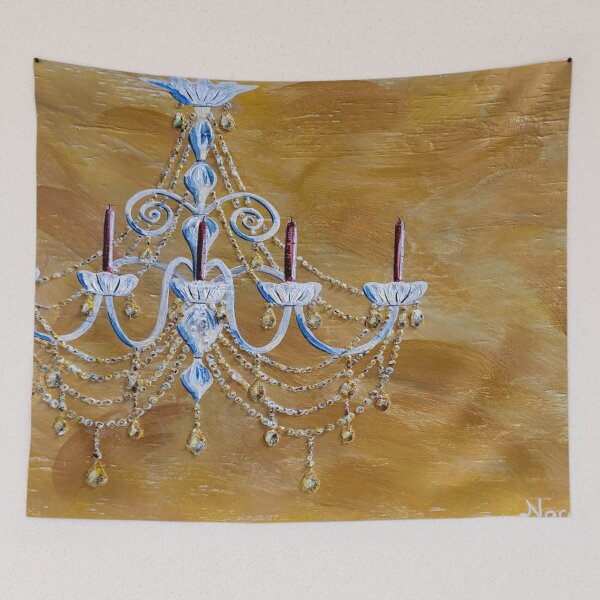 Item preview, White chandelier on gold original painting  designed and sold by norascorner.