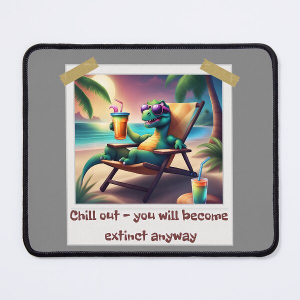 Item preview, Chill out - you will become extinct anyway, dinosaur, funny dinosaur, black humor, designed and sold by GOLDENGARDENART.