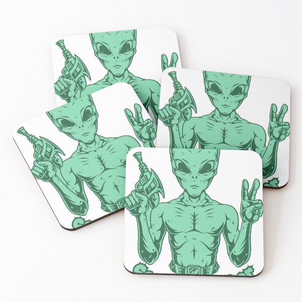 Item preview, Cosmic Visitor Alien Green Peace Laser Halloween Style Graphic designed and sold by socialarmour.