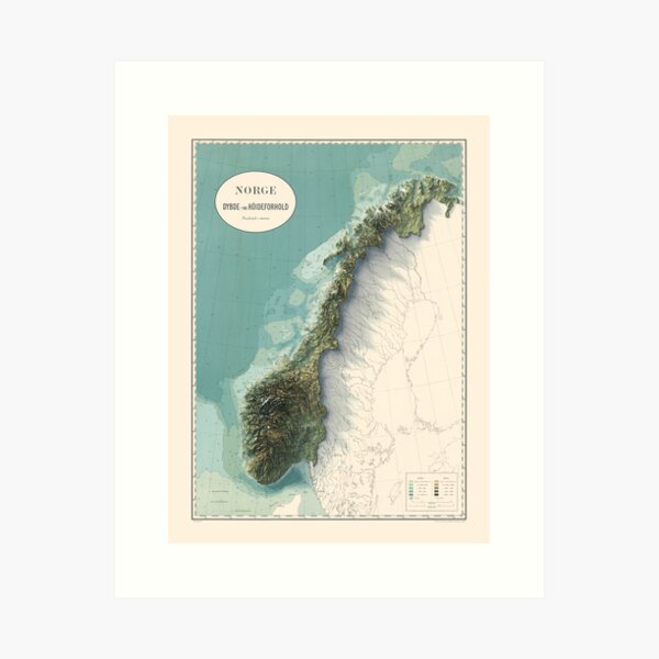 Item preview, 1900 Norway Shaded Relief 3D Map digitally-rendered designed and sold by ThinkAboutMaps.
