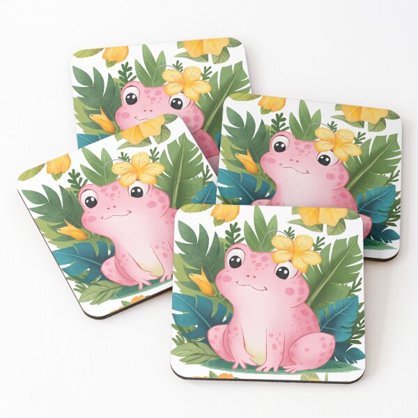 Item preview, adorable Pink frog sitting among a vibrant flowers designed and sold by 90's Misaki.
