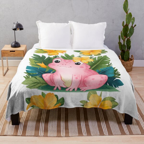 Item preview, adorable Pink frog sitting among a vibrant flowers designed and sold by 90's Misaki.