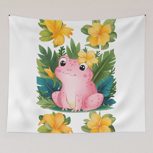 Item preview, adorable Pink frog sitting among a vibrant flowers designed and sold by 90's Misaki.