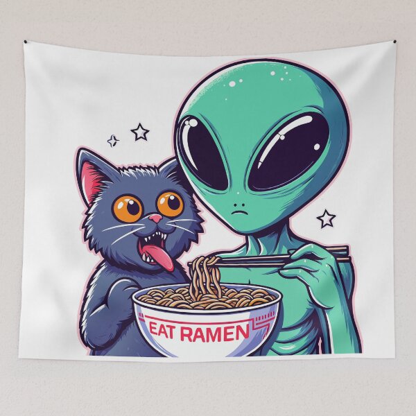 Item preview, Alien and Cat Eat Ramen designed and sold by Designowner.