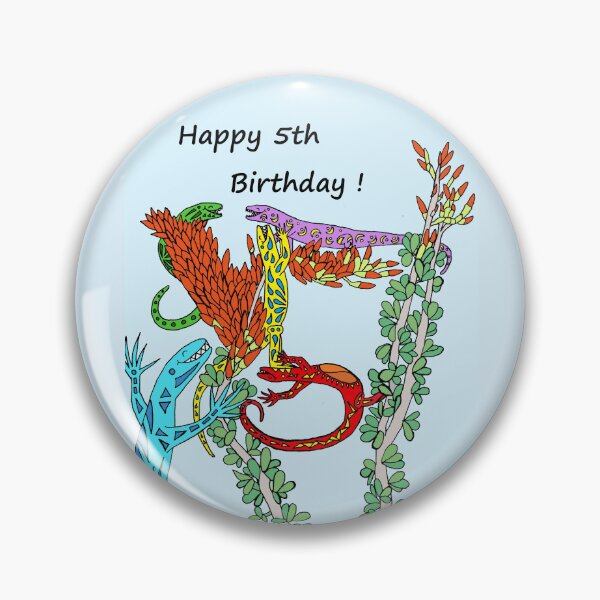 Item preview, Happy 5th Birthday with Colorful Lizards Celebrating on Ocotillo designed and sold by JoyousArt4u.