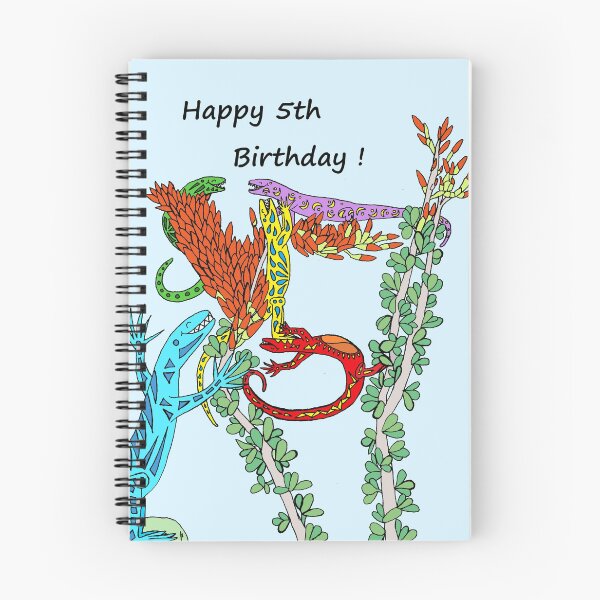 Item preview, Happy 5th Birthday with Colorful Lizards Celebrating on Ocotillo designed and sold by JoyousArt4u.