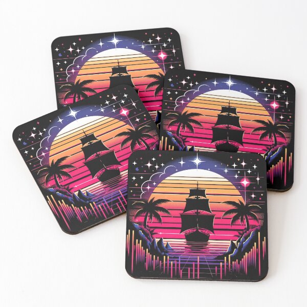 Item preview, Synthwave Pirate Ship Retrowave Sunset Colorful Graphic designed and sold by SpookshowDesign.
