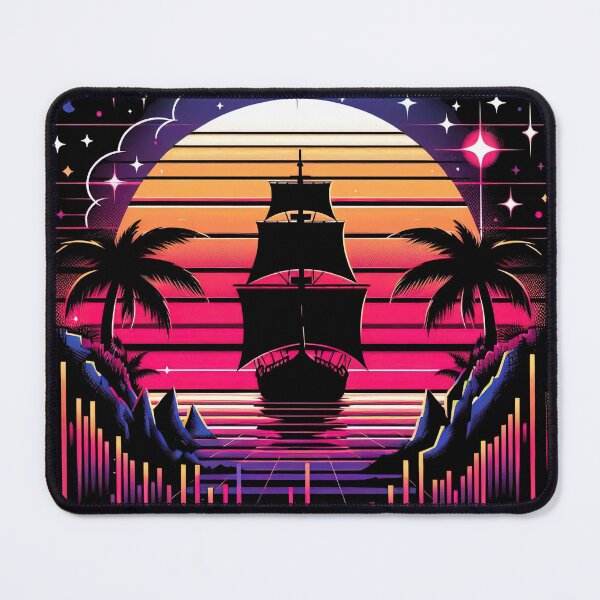 Item preview, Synthwave Pirate Ship Retrowave Sunset Colorful Graphic designed and sold by SpookshowDesign.